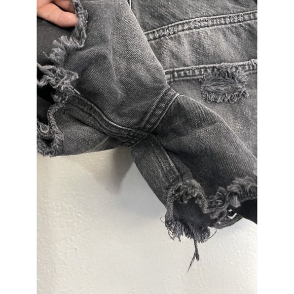 We The Free Distressed High Waist Denim Shorts Women 25 Black Wash Button Fly - Picture 8 of 15